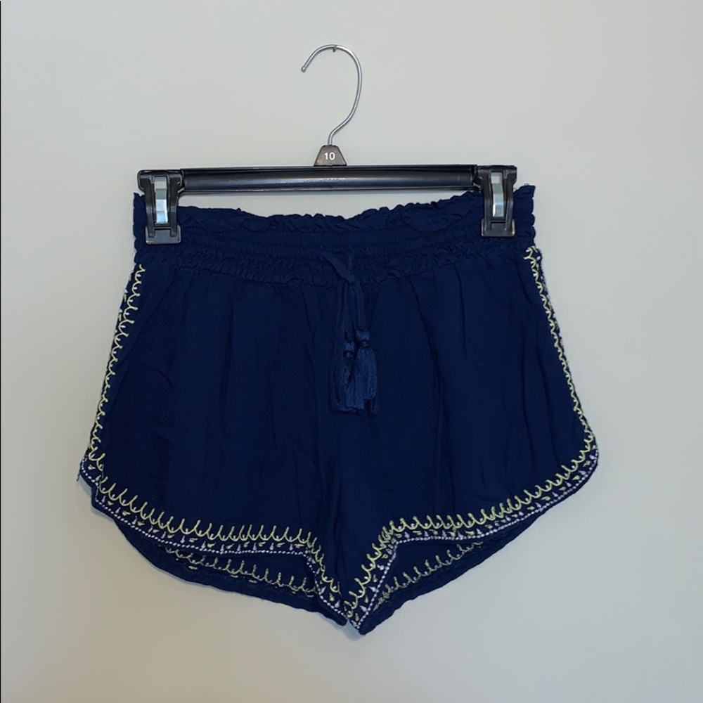 Embroidered Navy Red Camel Shorts